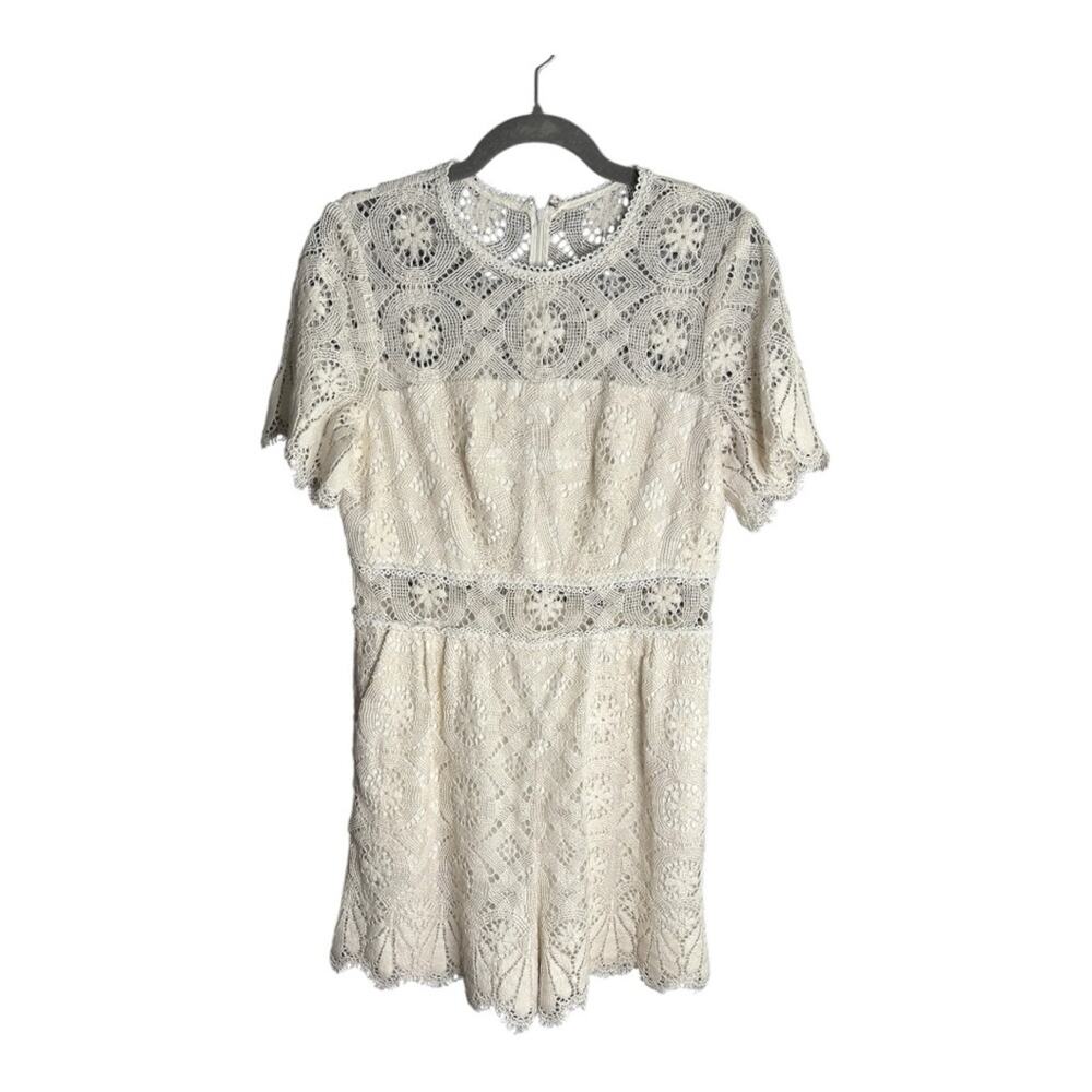 Shoshanna White Short Sleeve Lace Romper With Zippered Back 10